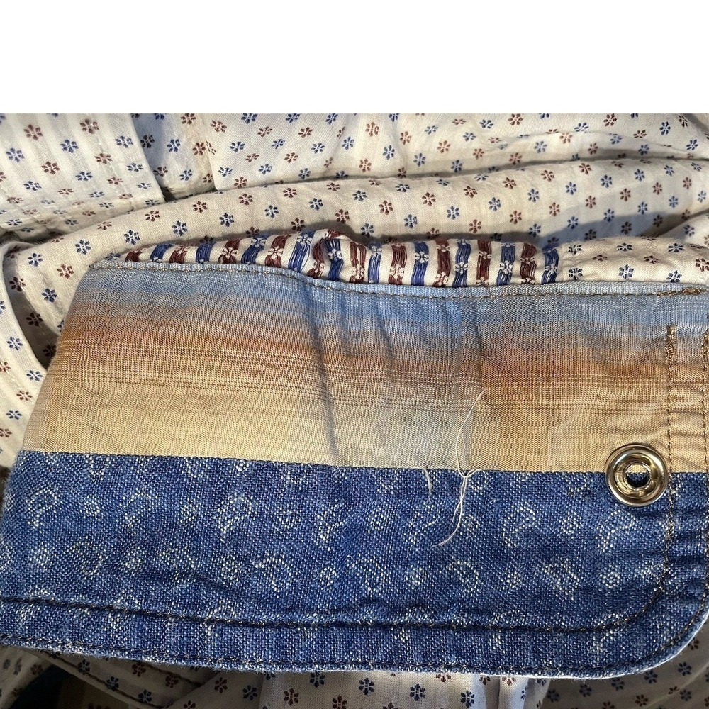 Age of Wisdom Western Pearl Snap Shirt Men Medium White Blue Floral Indie Cowboy - Picture 8 of 8